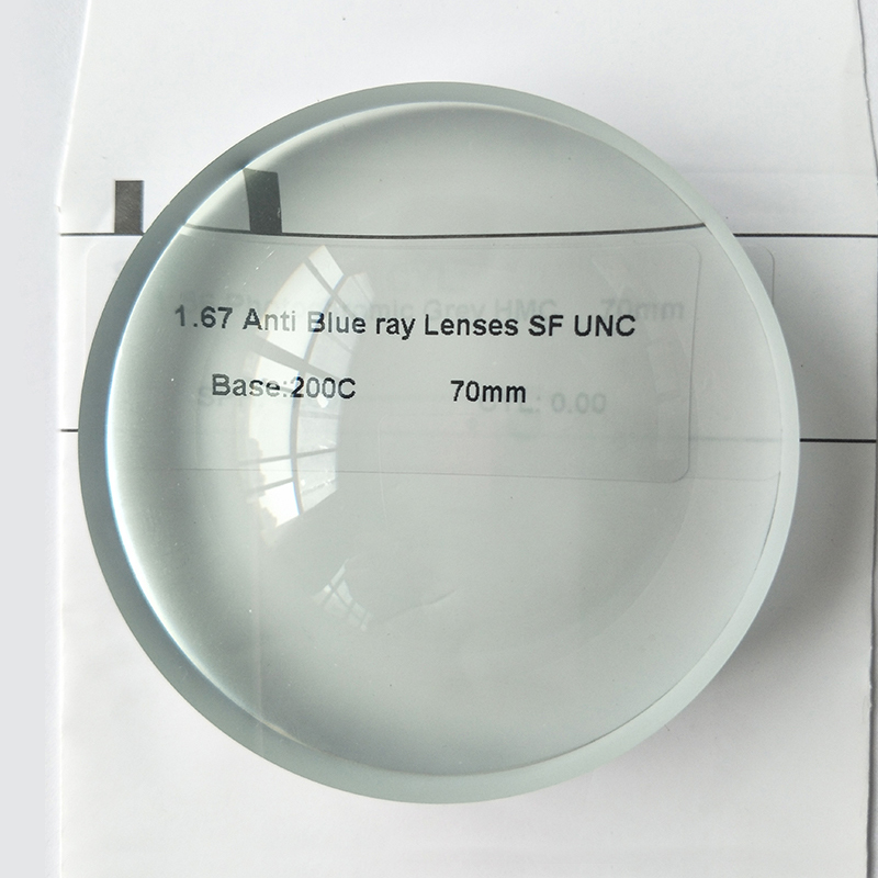 Półwykończona soczewka jednoogniskowa 1,67 z niebieskim blokiem